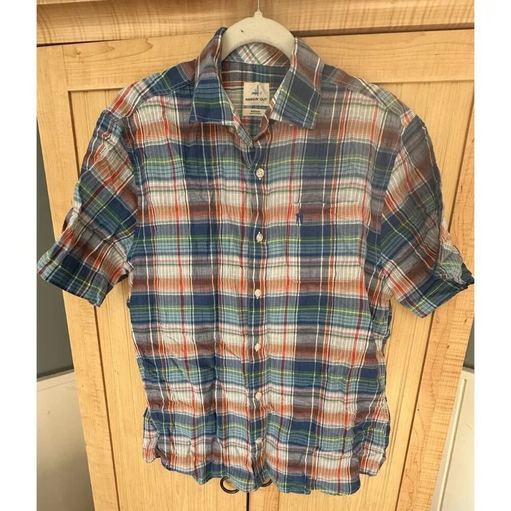 Johnnie-O Hangin`Out $135 Troy Tide Linen Blend Short Sleeve Shirt size M - Picture 6 of 6